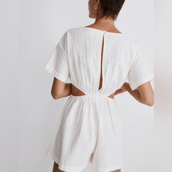 Madewell Cutout Romper in Seersucker "Lighthouse" Cream 100% Cotton Size XXL - Picture 4 of 13